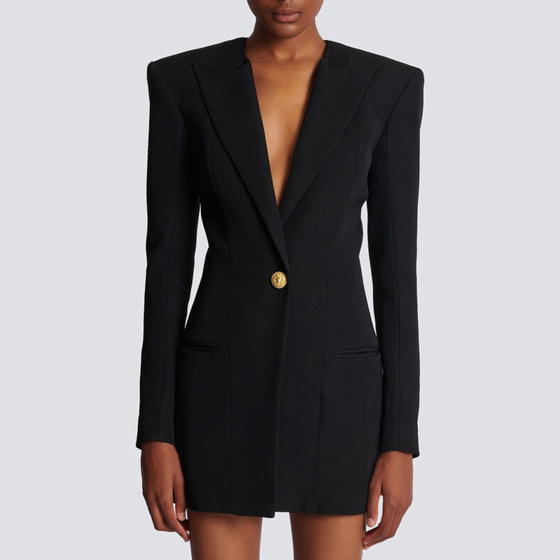 Effie Balmain 2025 Early Spring Elegant Blazer Dress with Lapel, Long Sleeves, Single-Button Blazer Dress, Short Skirt