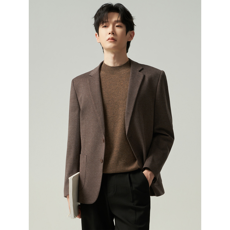 Autumn and Winter Casual Suits for Men 2026 New Style High-End Glossy Striped Fabric Suit Coffee Color Commuter Jacket
