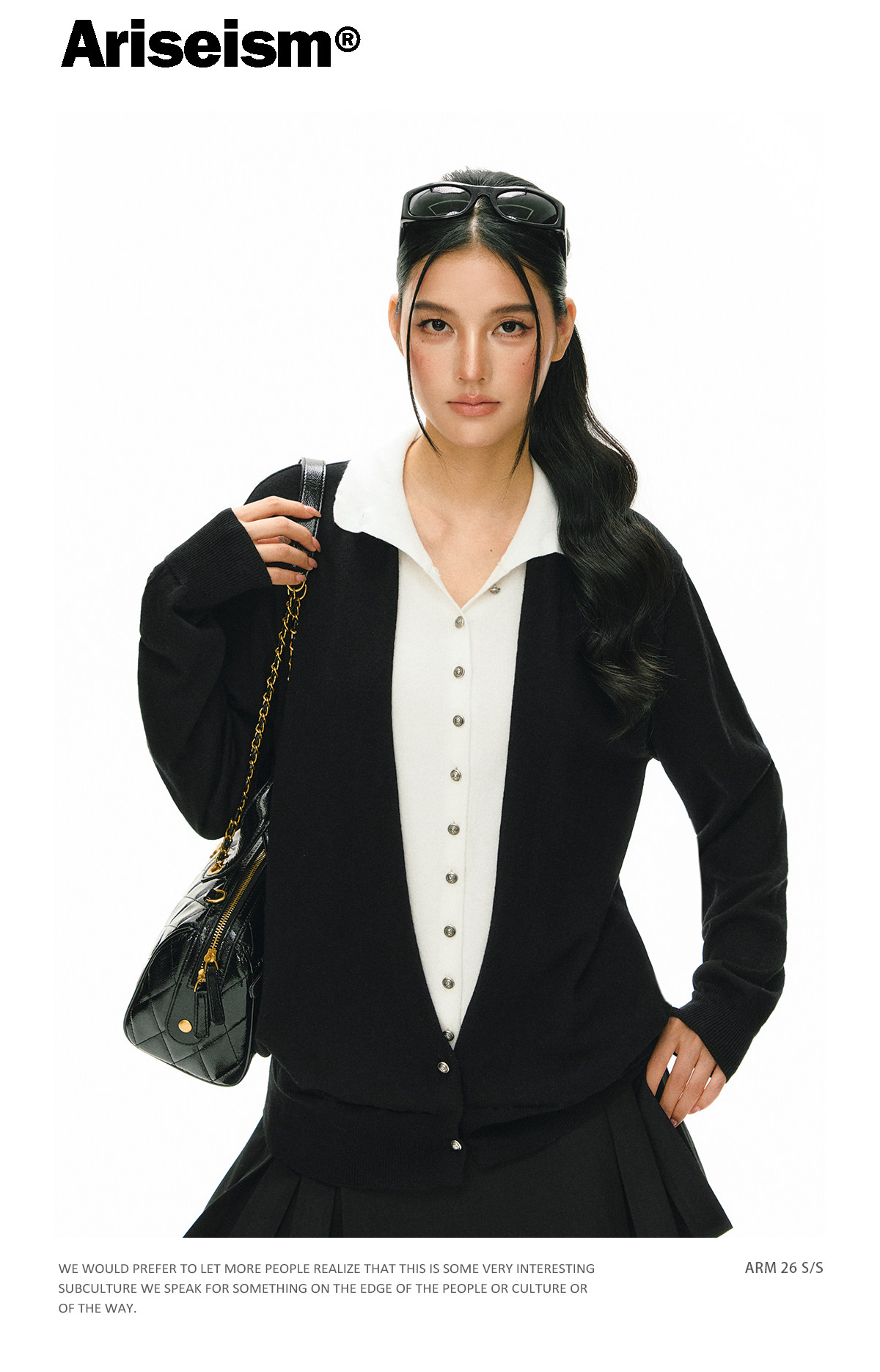 ARISEISM Black White Layered-Look Knit Top