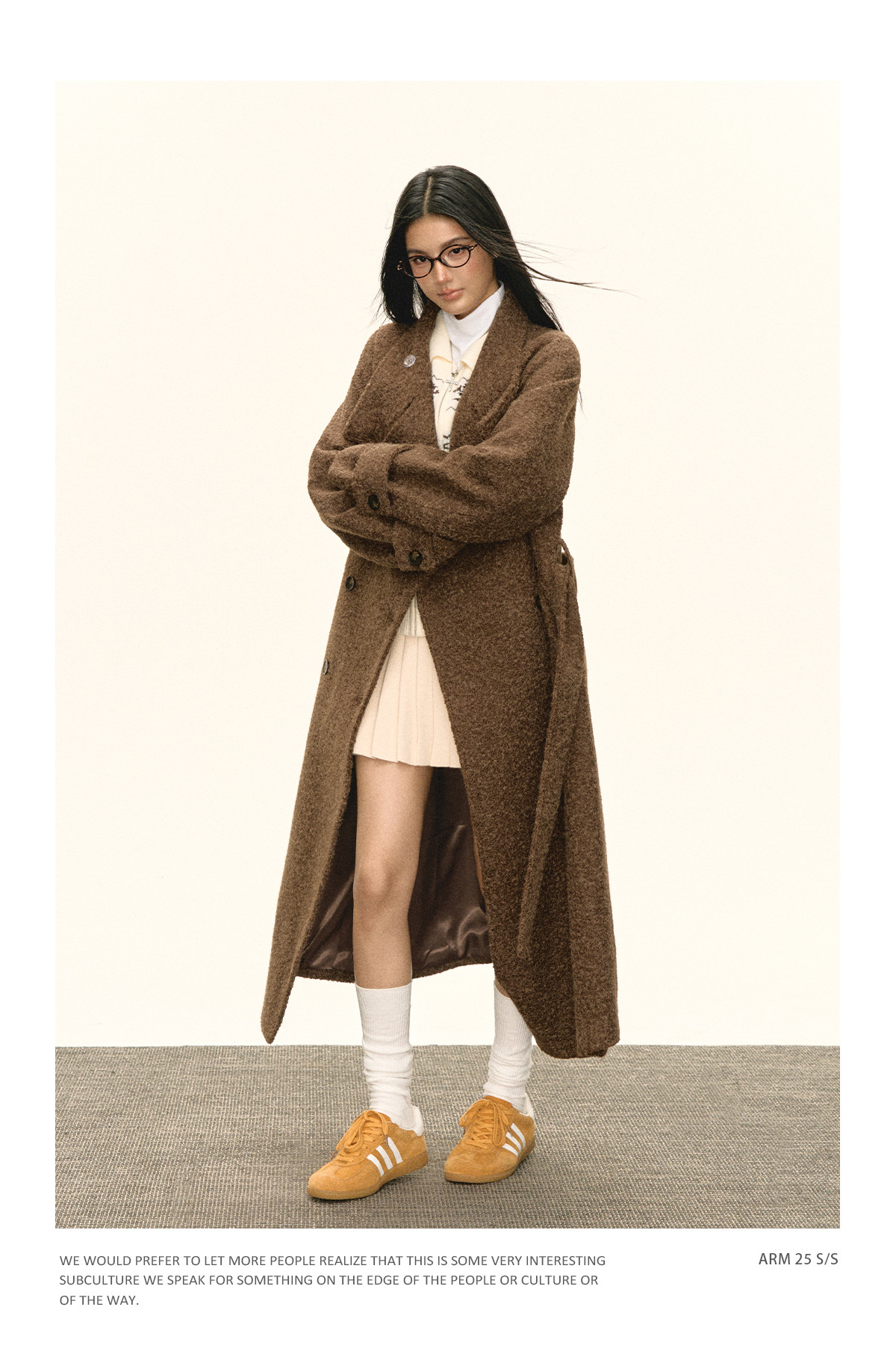 ARISEISM Brown Straight-Fit Mid-Length Wool Coat