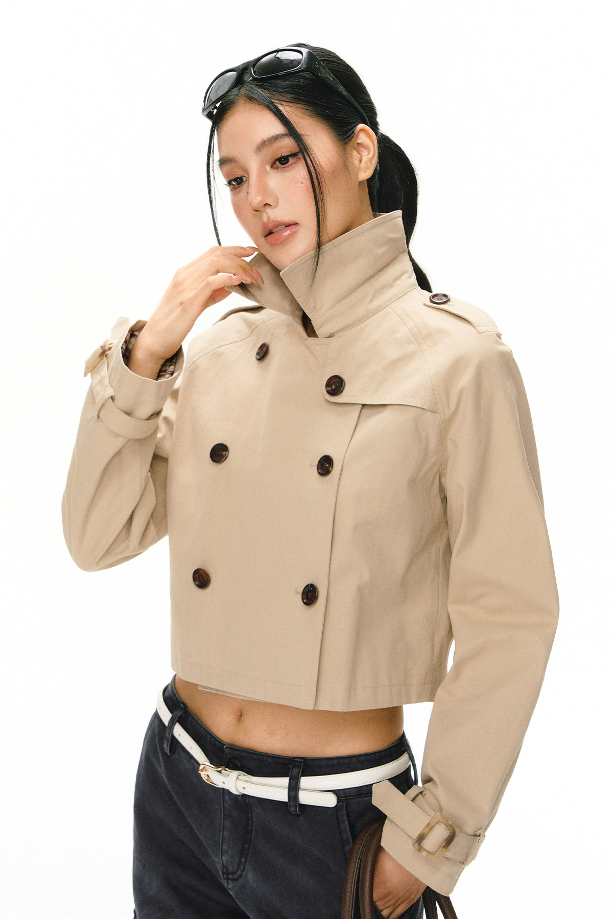 ARISEISM Cropped Khaki Trench Coat