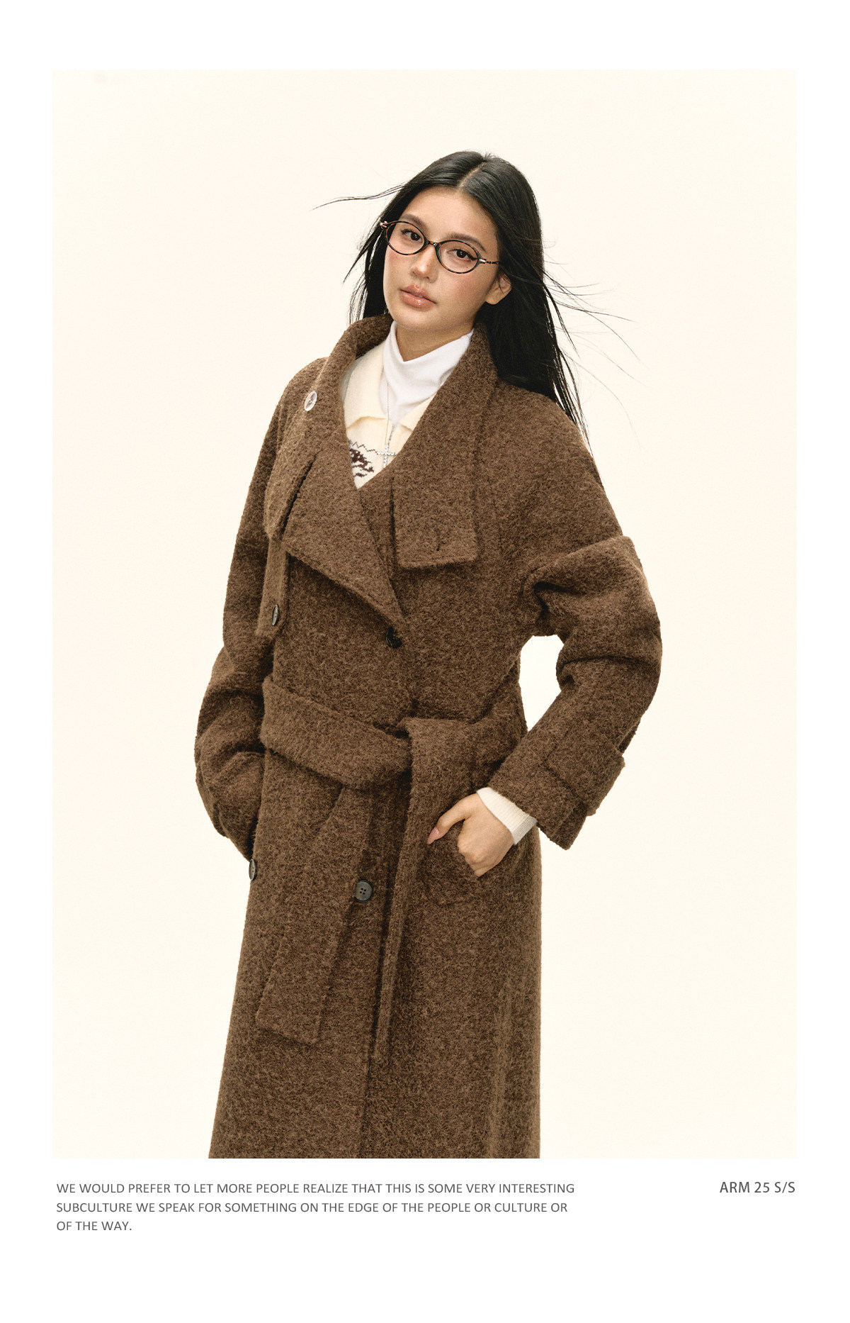 ARISEISM Brown Straight-Fit Mid-Length Wool Coat