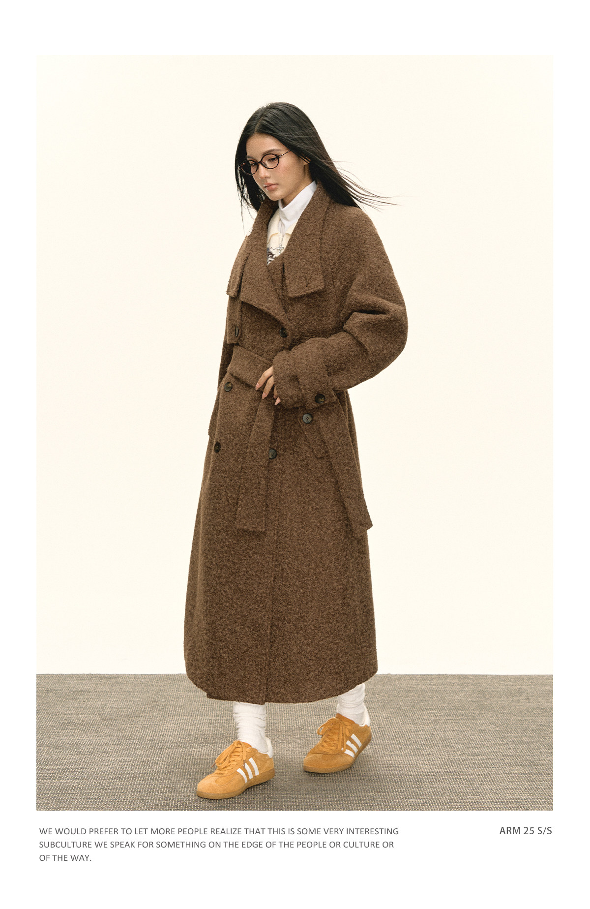 ARISEISM Brown Straight-Fit Mid-Length Wool Coat