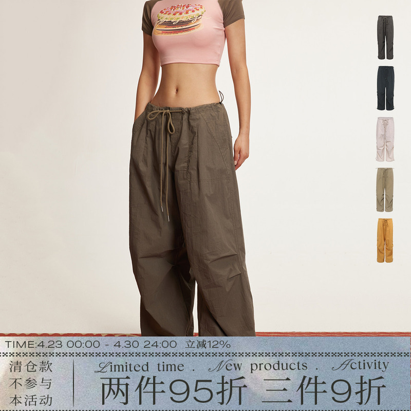 Ariseism American Retro Style Loose Low-Waist Cargo Pants for Women 2026 Summer New Casual Parachute Pants