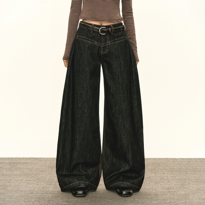 Ariseism American Retro Design Wide-Leg Loose Jeans for Women Spring New Long Pants