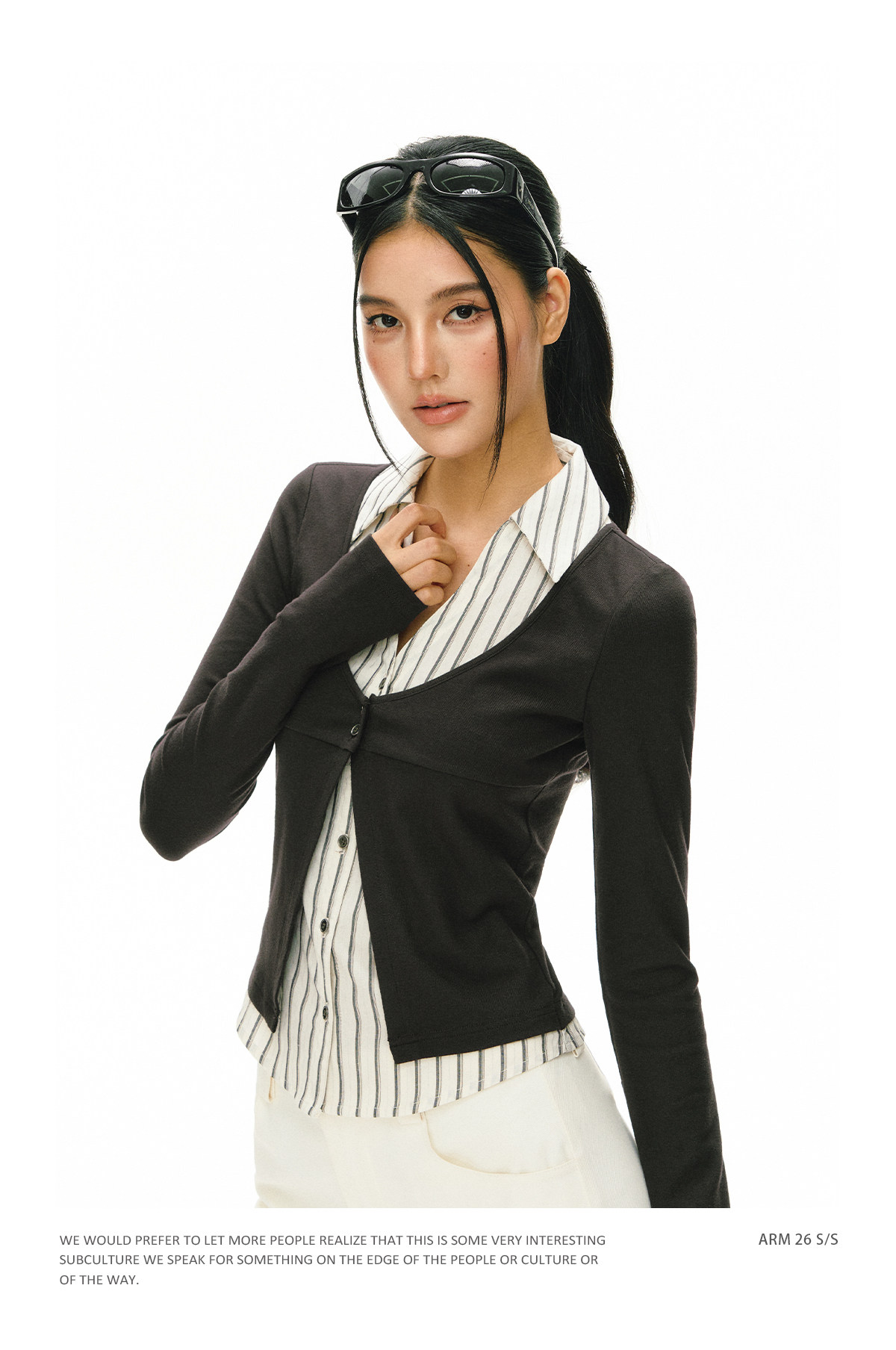 ARISEISM Striped Layered-Look Cropped Top