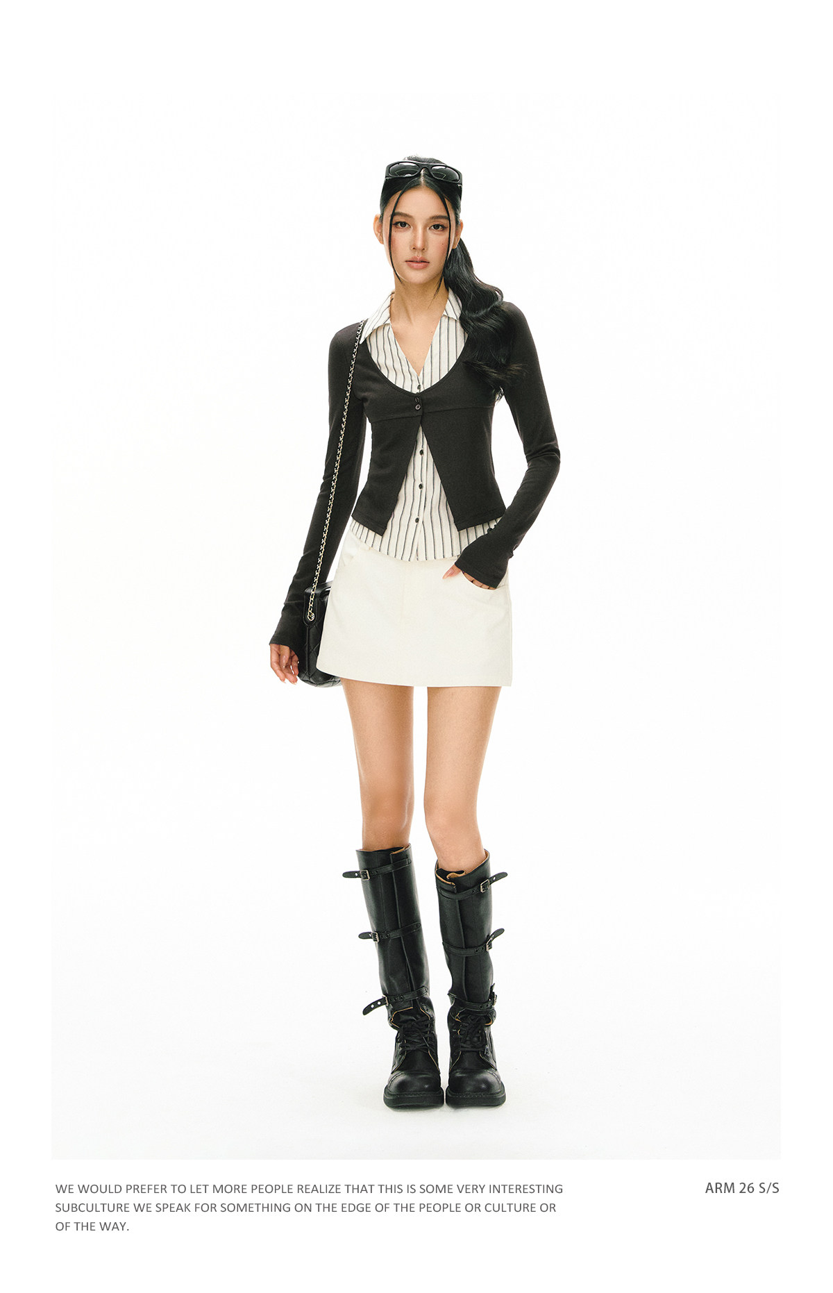 ARISEISM Striped Layered-Look Cropped Top