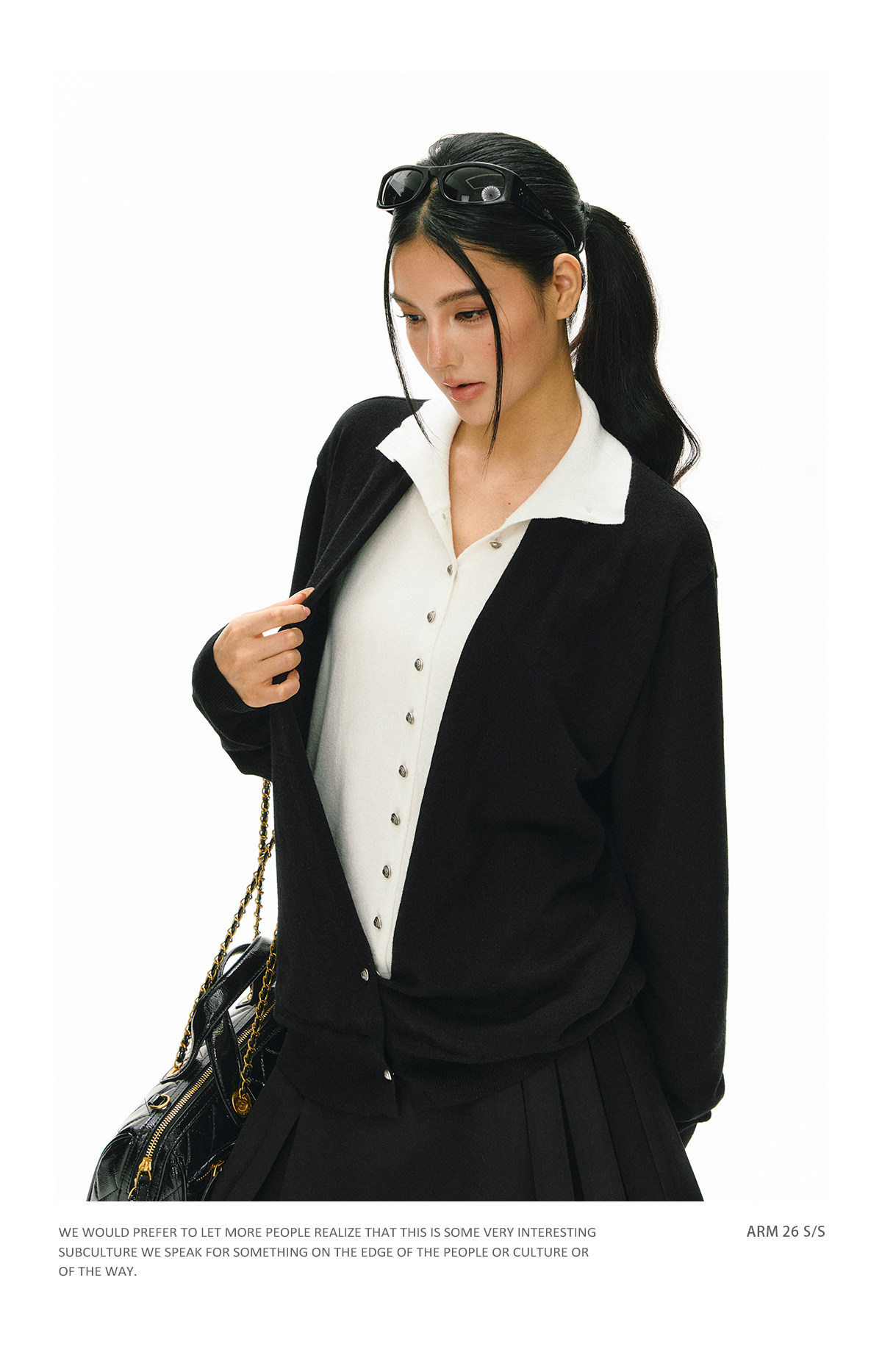 ARISEISM Black White Layered-Look Knit Top