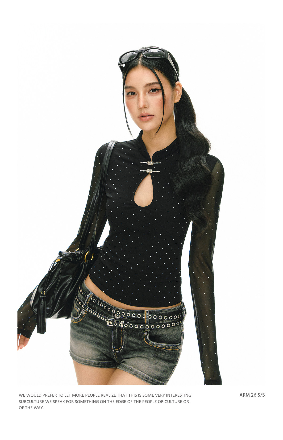 ARISEISM Black Polka Dot Slim-Fit Long-Sleeve Top