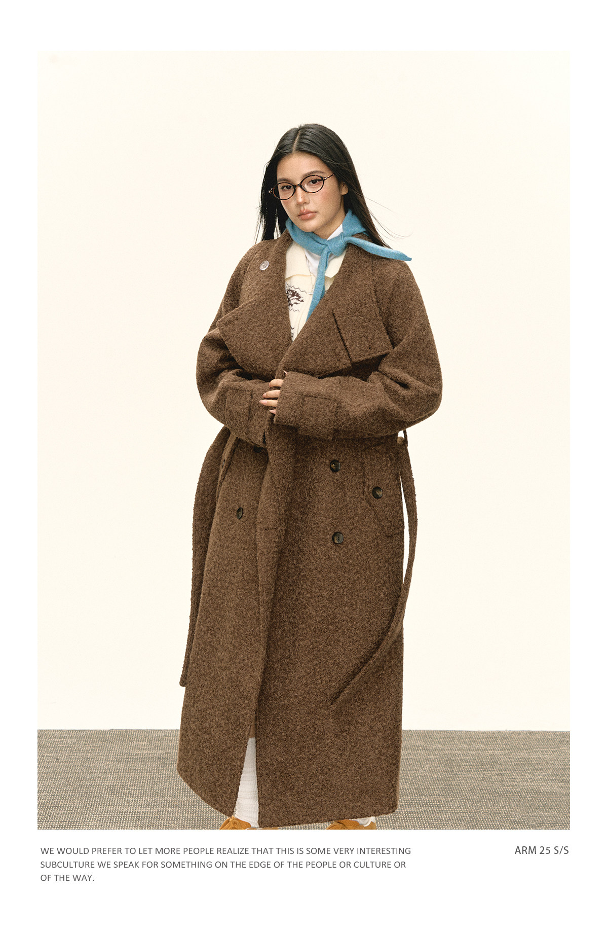ARISEISM Brown Straight-Fit Mid-Length Wool Coat