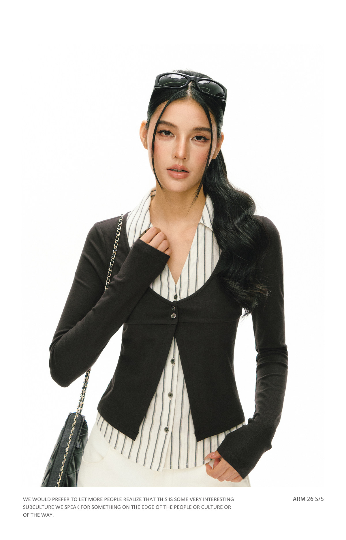 ARISEISM Striped Layered-Look Cropped Top
