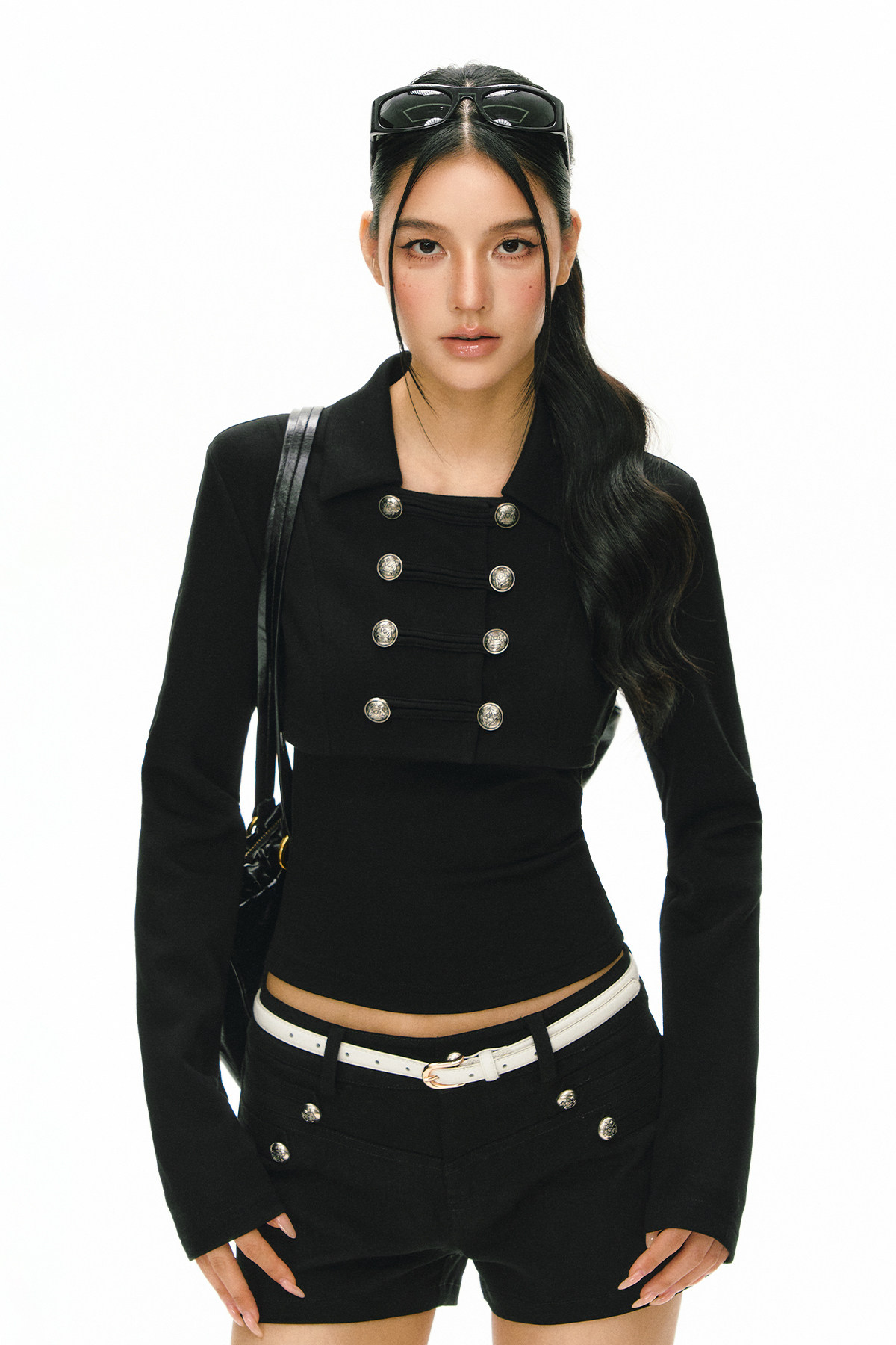 ARISEISM Black Cropped Cami Jacket Set