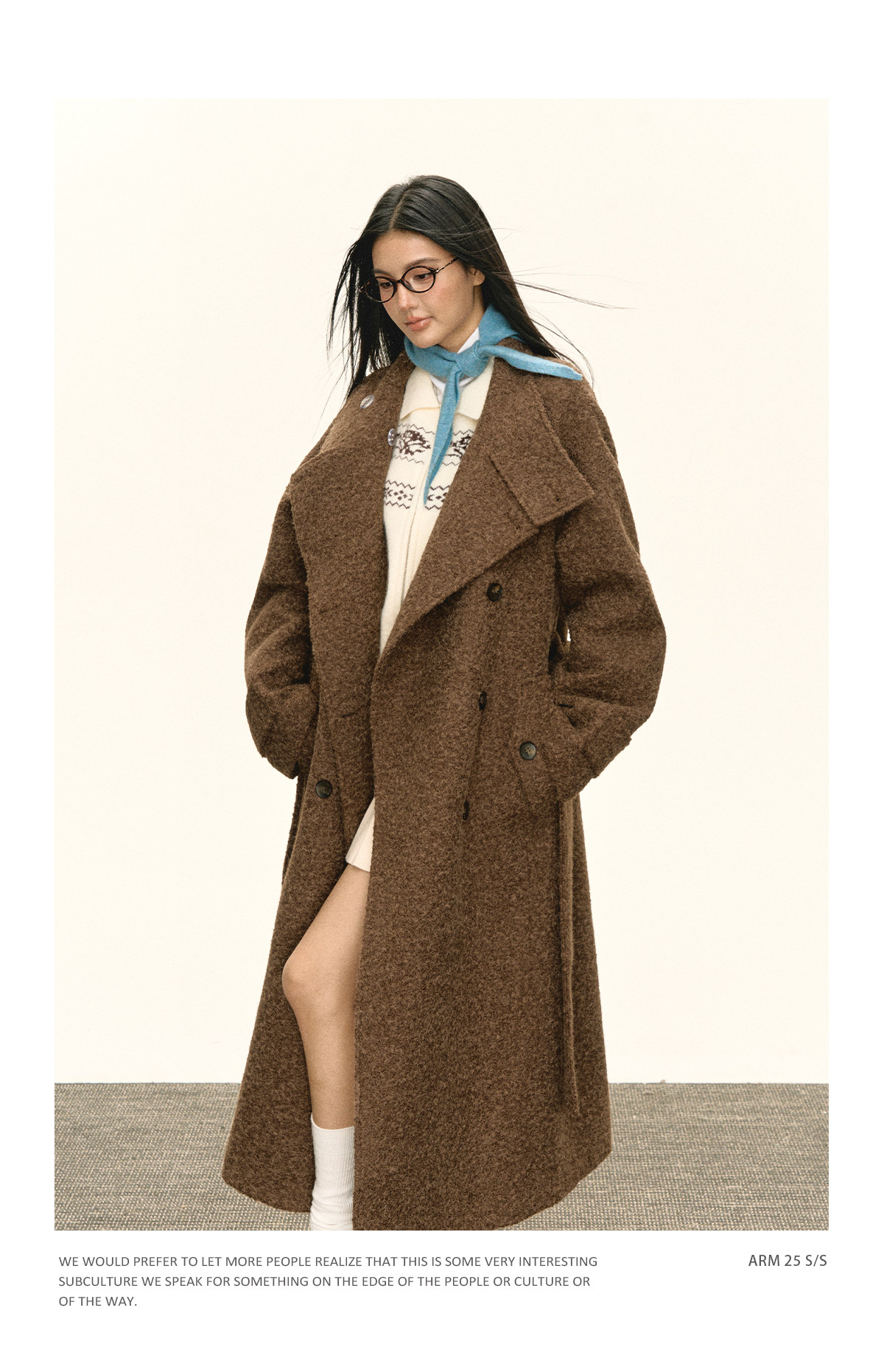 ARISEISM Brown Straight-Fit Mid-Length Wool Coat