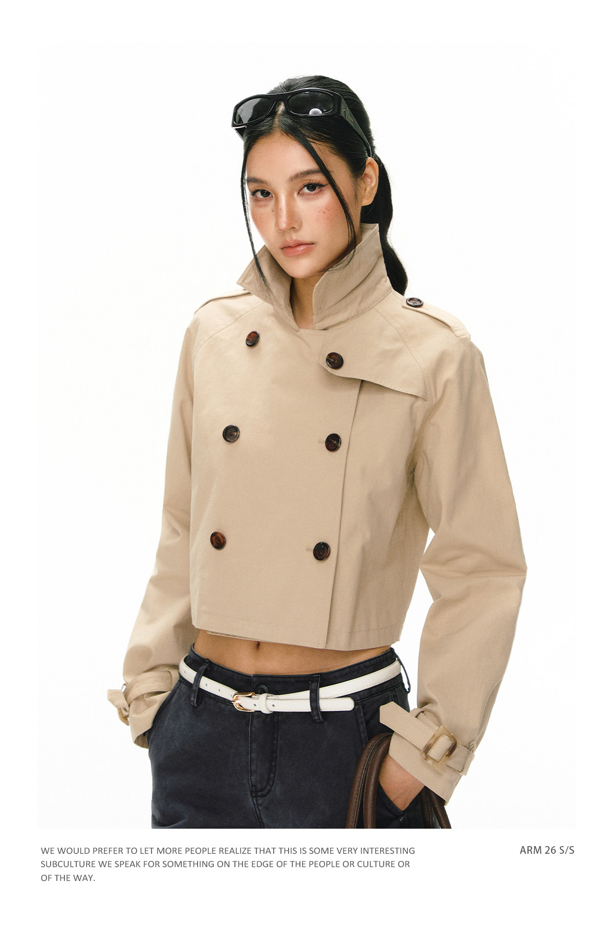 ARISEISM Cropped Khaki Trench Coat