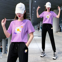 Sportswear women suit 2021 summer hip hop Tide brand ins fashion handsome casual loose two-piece small daisy