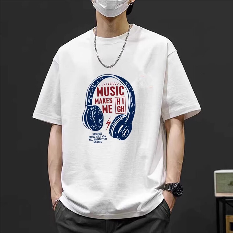 Kangshi Yishu Trendy American-Style Printed Short-Sleeve T-Shirt for Men, Summer Loose Heavyweight Breathable Hong Kong Style Trendy Top