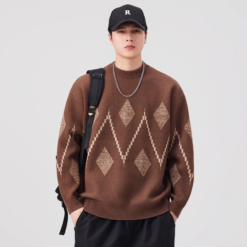 Kuraishi Kazuki Trendy Brand Casual Knitwear for Men, New Autumn and Winter Style, Round Neck, Lazy Style, Long-Sleeve Men's Sweater
