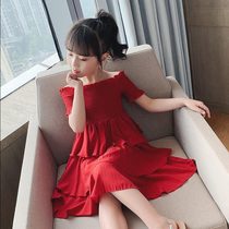  2021 new girls  summer clothes off-the-shoulder ruffle cake dress dress Korean version of the Western style big child princess dress