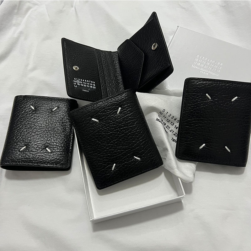 Autonomous m Style Classic Cowhide Four Stitches Four-Corner Stitching Bi-Fold Wallet Short Card Holder Coin Pouch