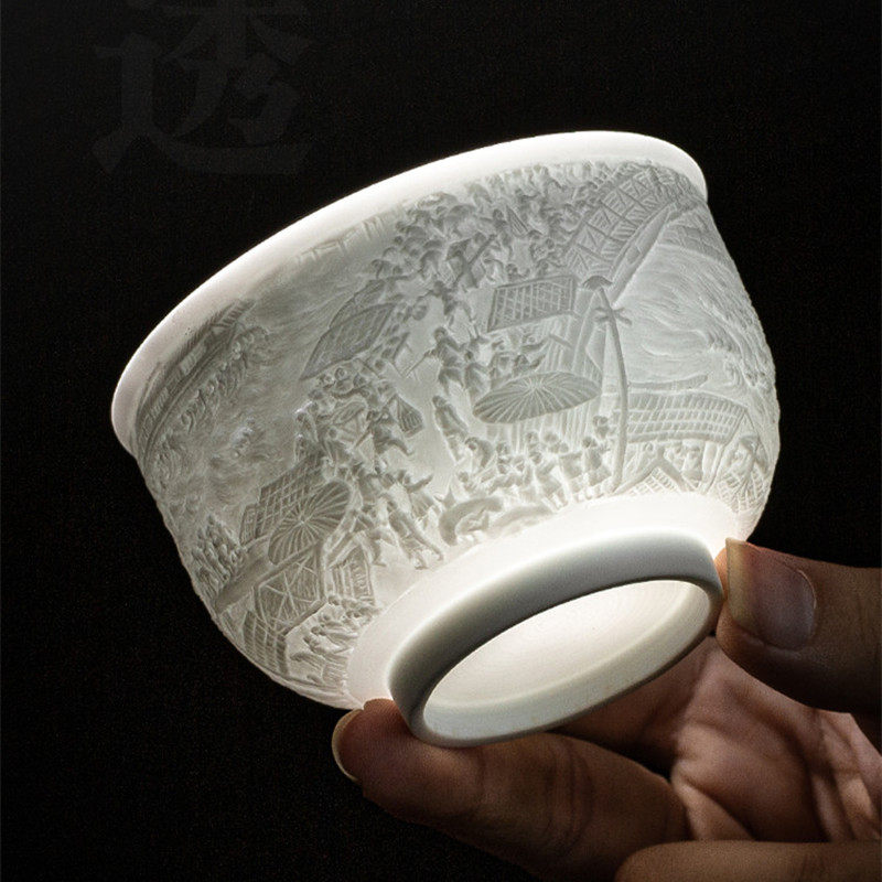 Full-hand hand-painted engraving owner's cup Jingdezhen Ceramic Gongfu Tea Cup Drinking Cup Raw Xiao Cup Single Cup Small Tea Bowl