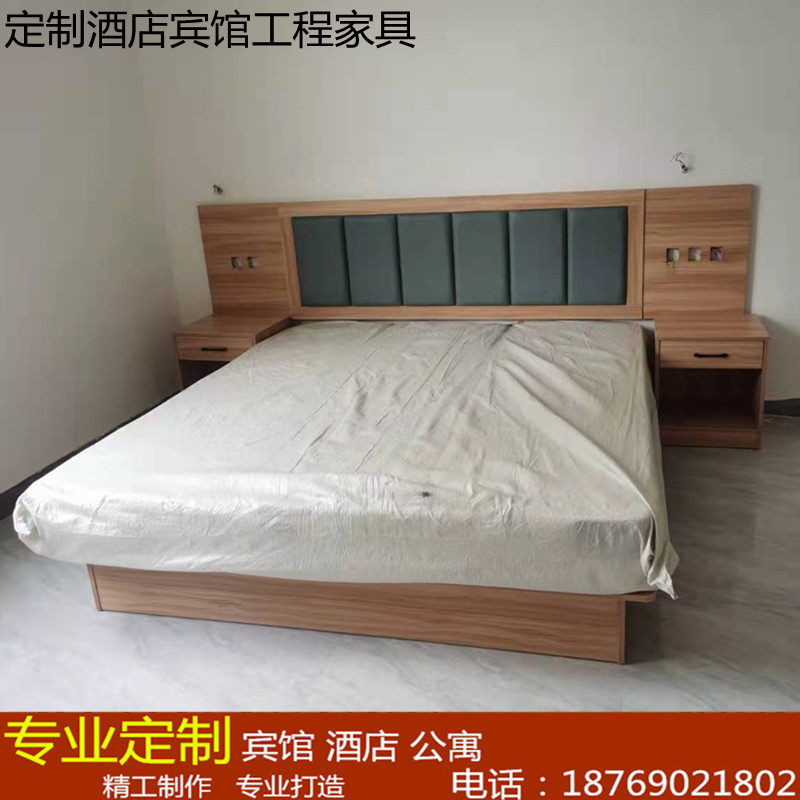 Customized business hotel furniture guest room standard room hotel big bed apartment suite single bedside table soft backrest