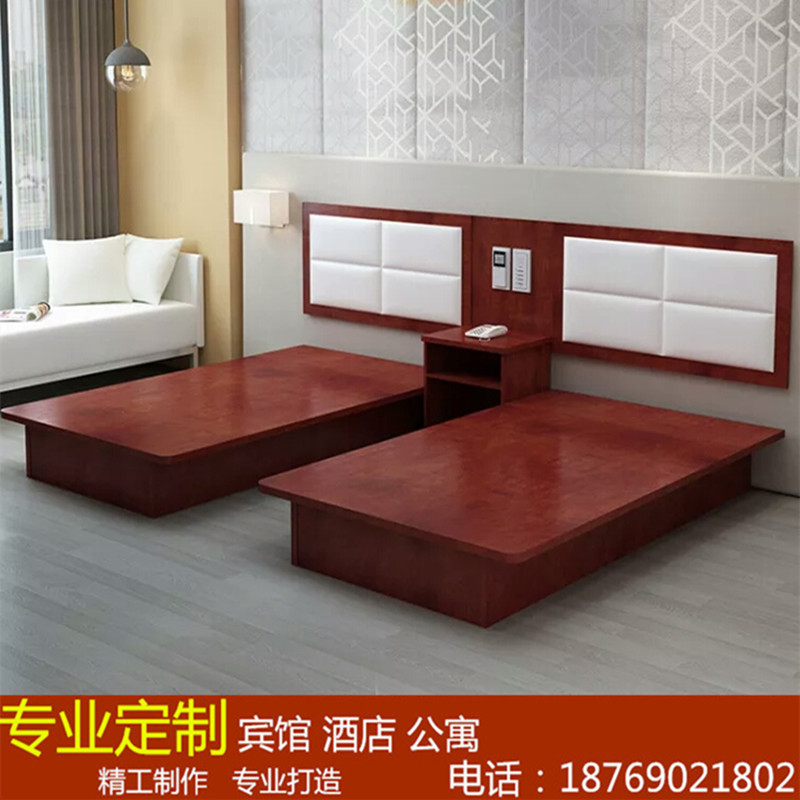 Customized Solid Wood Eco-boardHotel Furniture Bed Standard Room Soft Backed Apartment Queen Room
