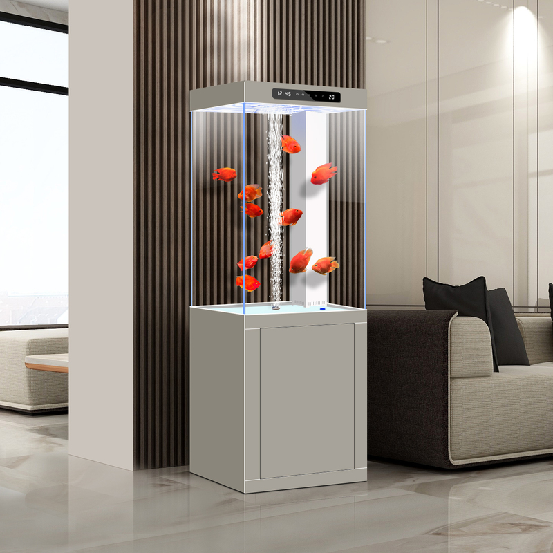 2026 New Model Ultra-Clear Glass Bottom Filter Fish Tank, Vertical Integrated Design, No Water Change Needed, Modern Smart Goldfish Tank, Minimalist