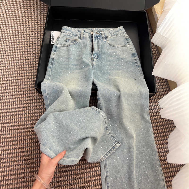 Glamorous Rhinestone-Embellished Jeans for Women 2026 New Style with Sparkling Diamonds, Loose Straight-Leg Pants, Versatile Narrow Wide-Leg Pants Glamorous Rhinestone-Embellished Jeans for Women 2026 New Style with Sparkling Diamonds, Loose Straight-Leg Pants, Versatile Narrow Wide-Leg Pants