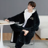 Утепленная пижама, мужской коралловый бархатный банный халат