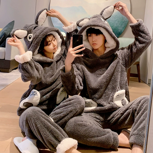 Осенняя демисезонная коралловая бархатная флисовая фланелевая пижама для влюбленных, увеличенная толщина, коллекция 2022