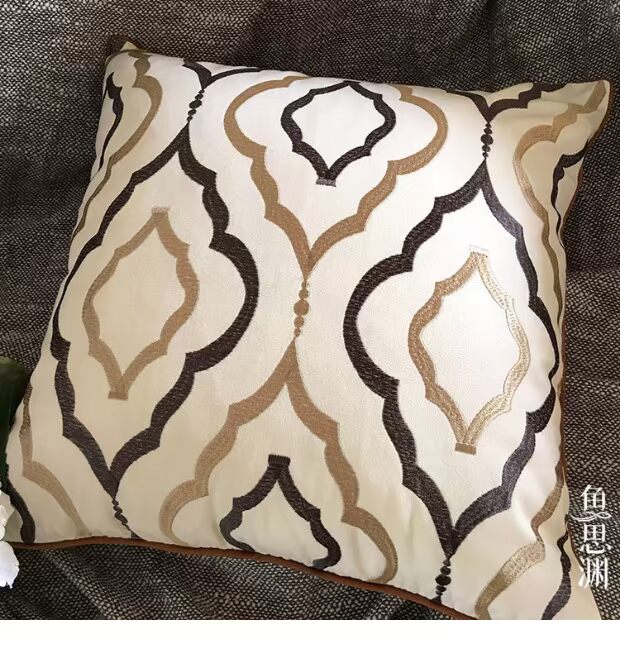 Xanh-trắng American phòng mô hình thêu tông sóng hình bông gối bìa cushion cover hiện đại mà không có lõi - Trở lại đệm / Bolsters gối sofa đẹp