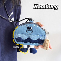 Cute Japanese Cowboy Burger Creative Coin Purse Womens Halter Bag Cartoon Pen Bag Headphones Lipstick Portable Storage Bag