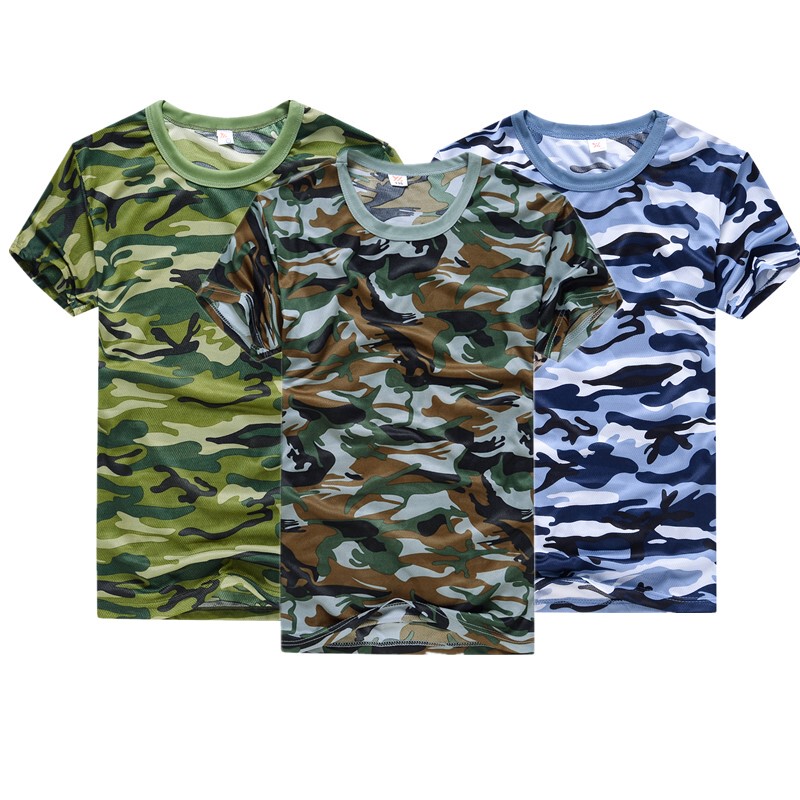 Summer Men's Camouflage T-Shirt, Thin Short-Sleeved Breathable Quick-Drying Work Vest, Loose Work Clothes, Half-Sleeved for Male Students