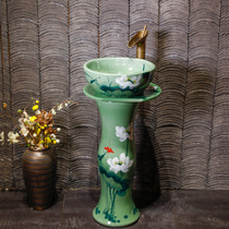 Ceramic Home Column Basin Integrated Courtyard Post Style Washbasin Balcony Floor-Type Retro Hand Wash Wash Pool