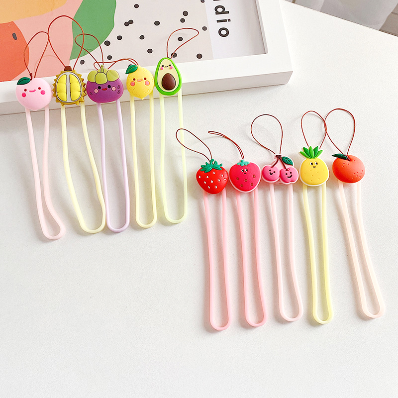 Cute cartoon mobile phone hanging rope is suitable for apple wrist rope creative silicone hanging ornament U disc anti-lose short rope male and female with short rope fruit strawberry water honey peach hang mobile phone to protect shell chain