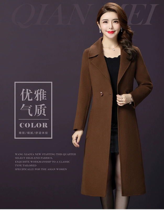 Áo khoác len nữ trung niên 2018 thu đông 2018 mặc quần áo mới cho mẹ dài qua đầu gối cashmere 40 tuổi 50