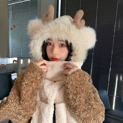 곰 모자, 가을 및 겨울 여성 스카프 및 장갑 통합 후드