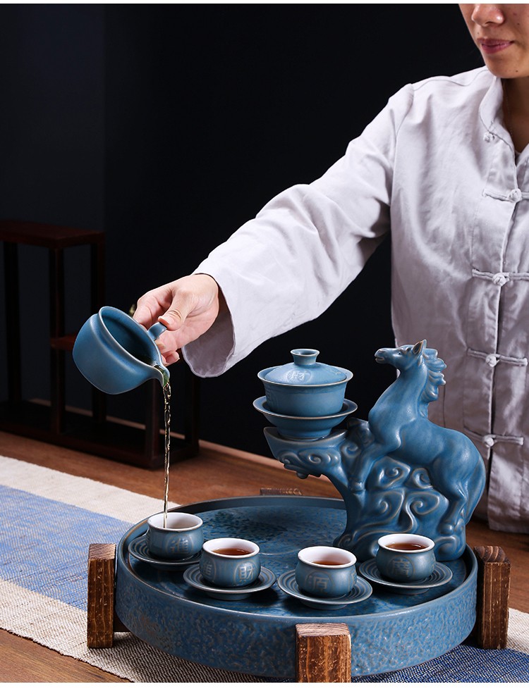 True sheng zodiac ceramic tea set suits for the modern Chinese style automatic kung fu home coarse ceramic tea set lazy person