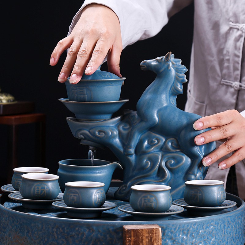 True sheng zodiac ceramic tea set suits for the modern Chinese style automatic kung fu home coarse ceramic tea set lazy person