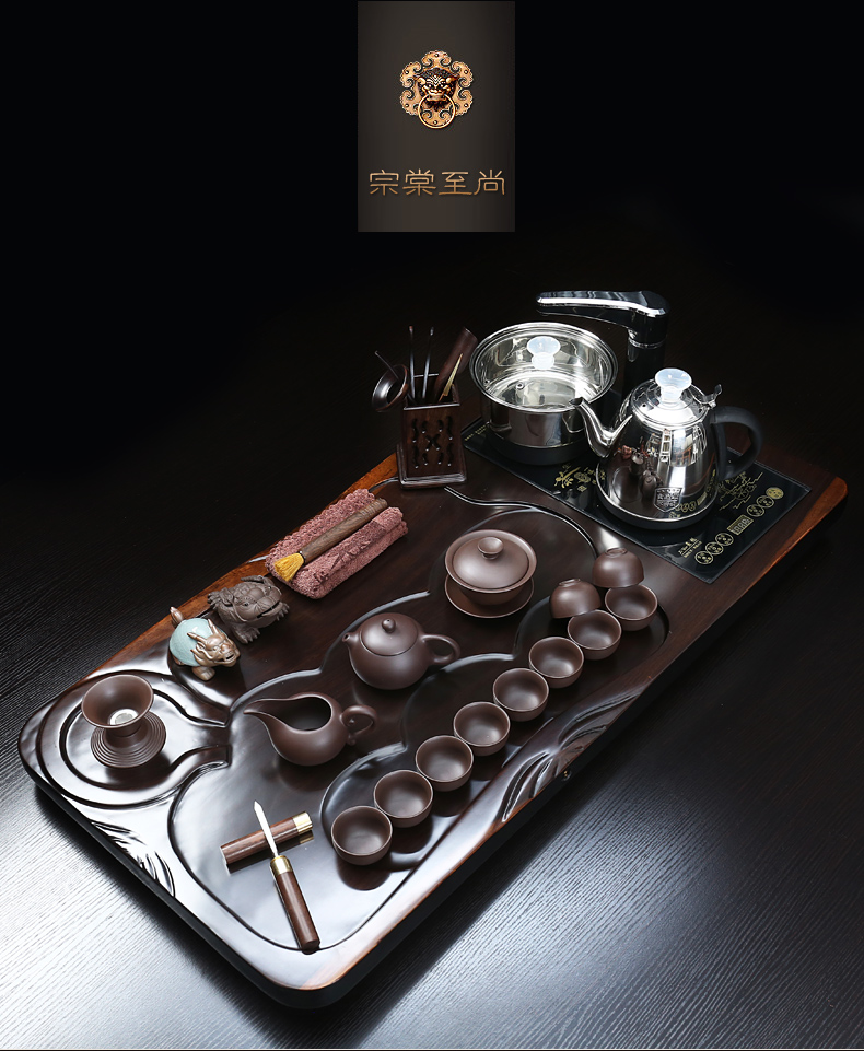 Really hold a complete set of ebony suit household kung fu tea tray tea sets tea cup tea tea kettle automatically