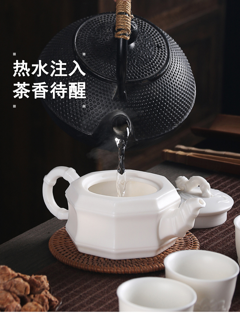 True cheng dehua white porcelain craft high pot of suet white jade ceramic biscuit firing kung fu tea set household teapot is contracted