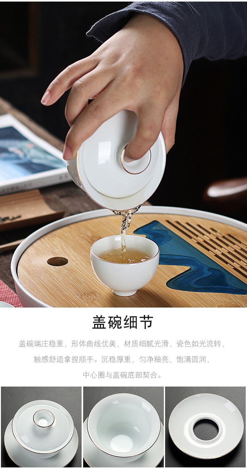 Really hold high white porcelain tea set household contracted teapot teacup water storage of a complete set of kung fu tea table dry terms plate