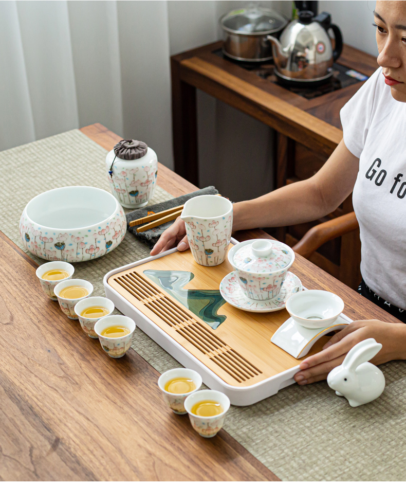 Really served fresh tea set ceramic contracted teapot teacup kung fu tea set a complete set of dry tea tray