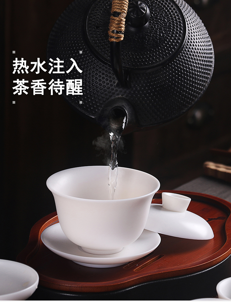 True cheng dehua suet white jade kung fu tea tureen teapot contracted ceramic cups kung fu gift set