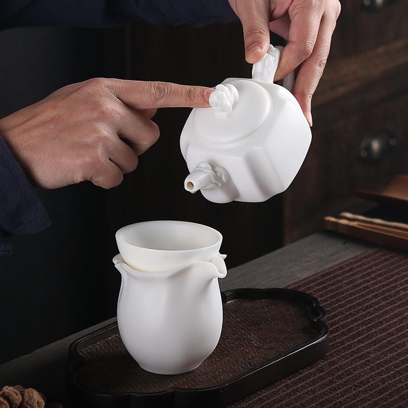 True cheng dehua white porcelain tea set household contracted high white porcelain teapot tea cups of a complete set of gift of kung fu