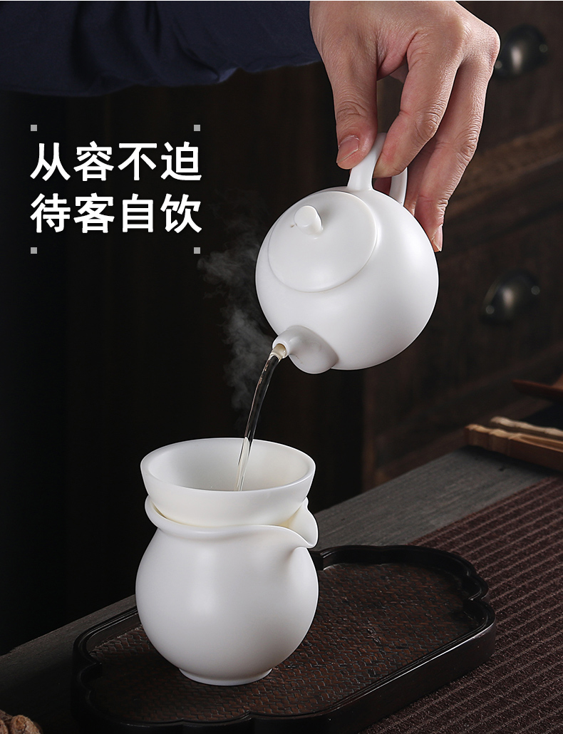 True cheng dehua biscuit firing white porcelain tea set household contracted suet jade ceramic office of a complete set of gift set