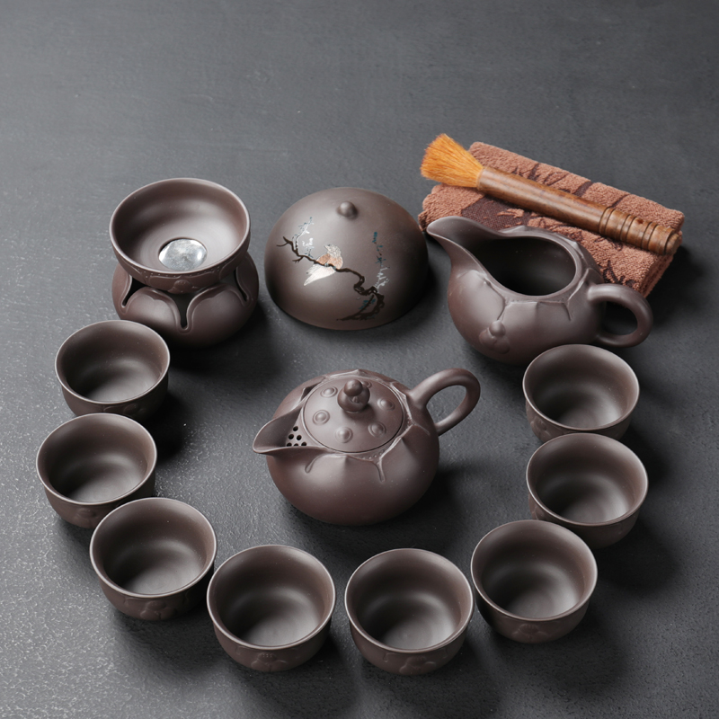 True sheng purple sand tea set household kung fu tea with the office of a complete set of contracted teapot tea cups
