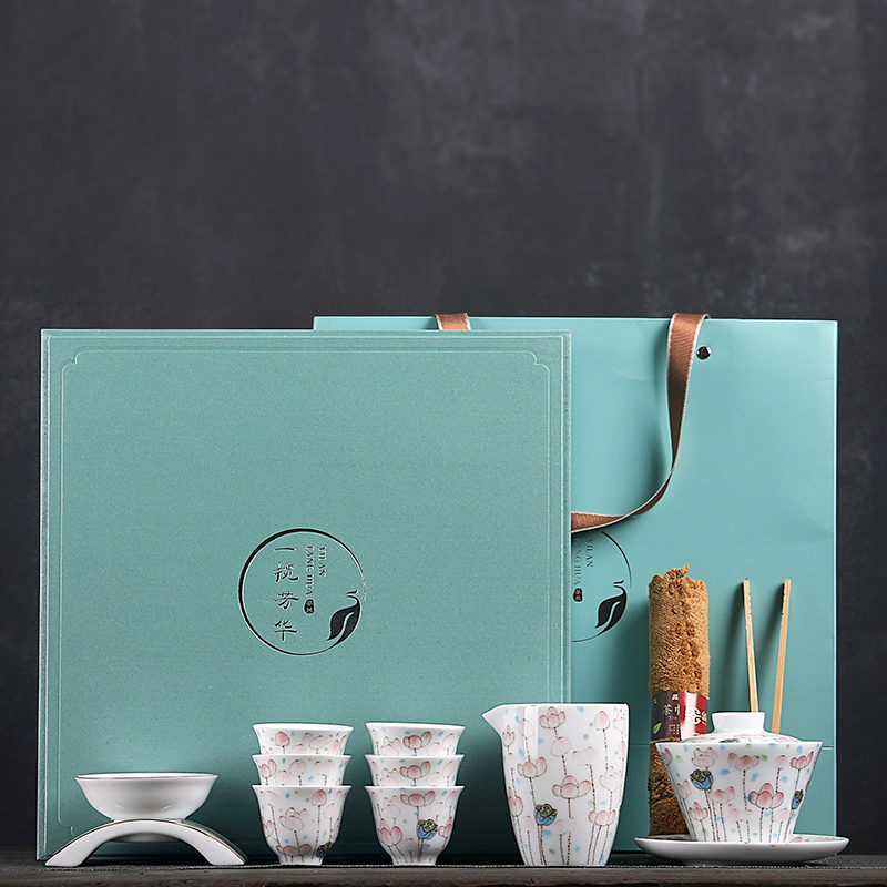 True sheng one thousand broke sweet white porcelain tea set in the glaze colored enamel porcelain contracted kung fu tea set a complete set of coloured drawing or pattern