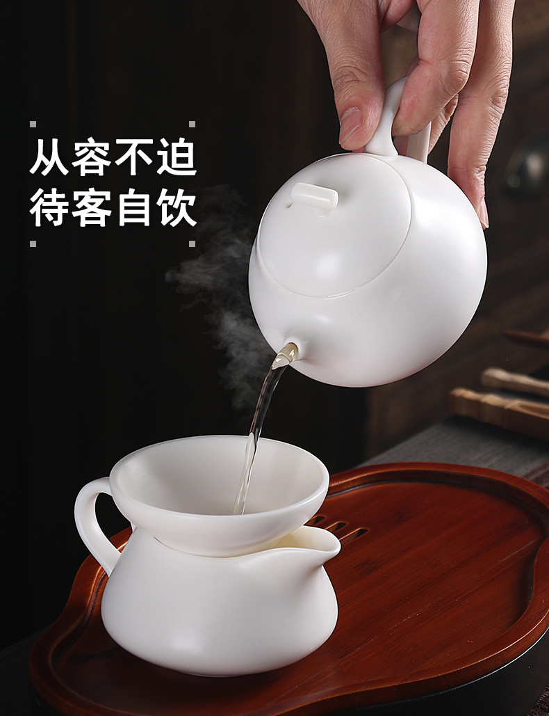 True cheng dehua white porcelain biscuit firing porcelain tea set high white jade teapot tea cup contracted presents a complete set of kung fu suit