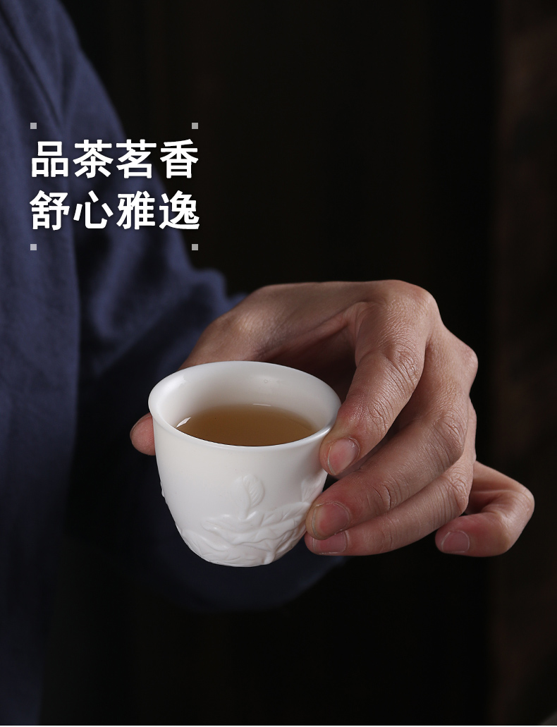 Really high sheng dehua white porcelain biscuit firing from lard white kung fu tea set contracted a whole set of gift set of tea cups